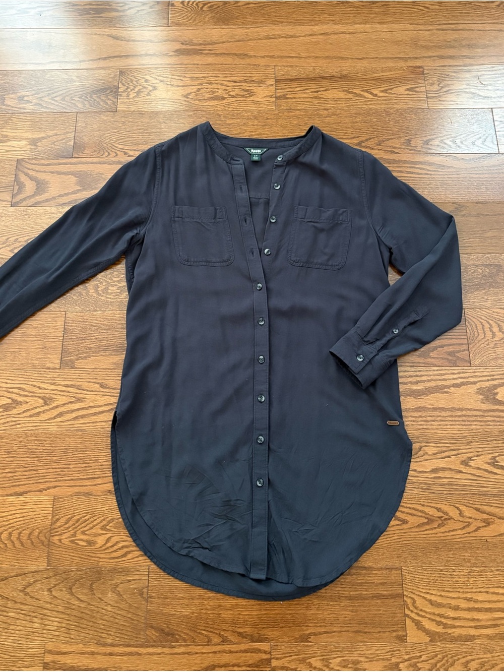 Roots Long Button-Front Navy / Charcoal /Deep Grey Tunic Blouse Dress